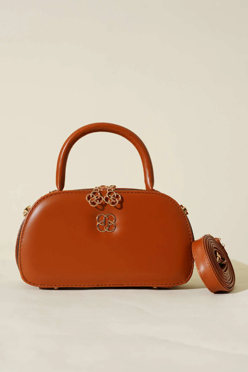 Oval Double Zipper Bag Tan - immagine 2