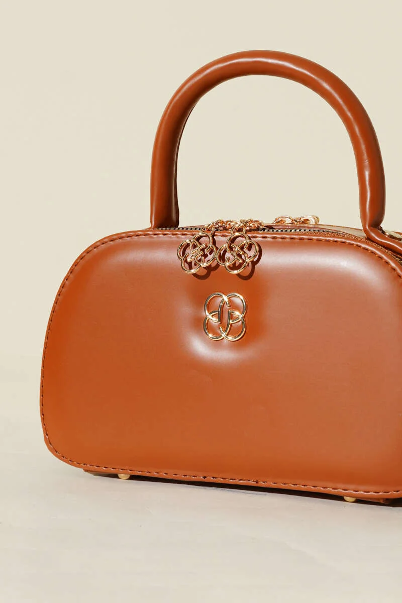Oval Double Zipper Bag Tan - immagine 3