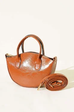 Oval Cut Patent Mini Bag Tan