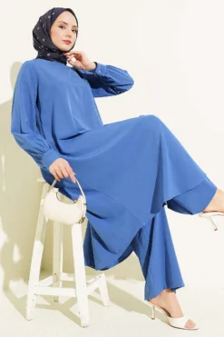 Oval Cut Long Tunic Two-Piece Set Indigo