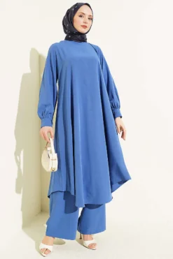 Alternative view of Oval Cut Long Tunic Two-Piece Set Indigo