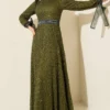 Glitter Sequin Evening Dress Khaki wholesale dress view 2 - Hicabistan Turkey factory