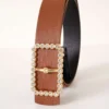 Diamond Stone Rectangle Buckle Belt Tan