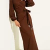 Fringe Embellished Side Tied Evening Dress Brown