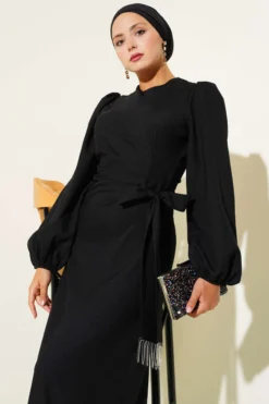 Fringe Embellished Side Tied Evening Dress Black en gros dress view 2 - Hicabistan usine Turquie