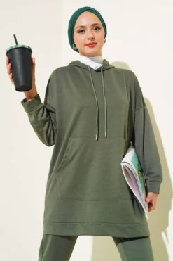 Hooded Two-Piece Set Khaki بالجملة clothing set view 2 - Hicabistan مصنع تركيا