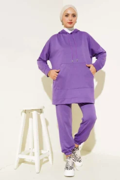 Hooded Two-Piece Set Lilac بالجملة clothing set view 2 - Hicabistan مصنع تركيا