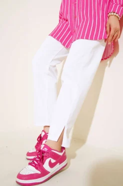 Alternative view of Mid Rise Slit Hem Jeans White