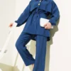 Detailed Piece Belt Tunic Two-Piece Set Indigo بالجملة clothing set - Hicabistan مصنع تركيا