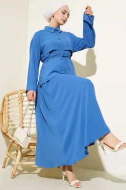 Detailed Piece Belted Skirt Ayrobin Set Indigo