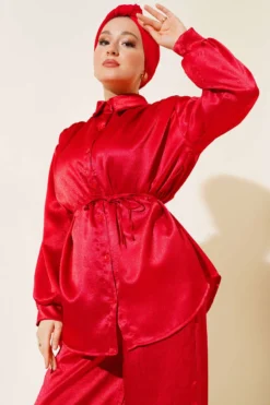 Alternative view of Shiny Shirt Set Red