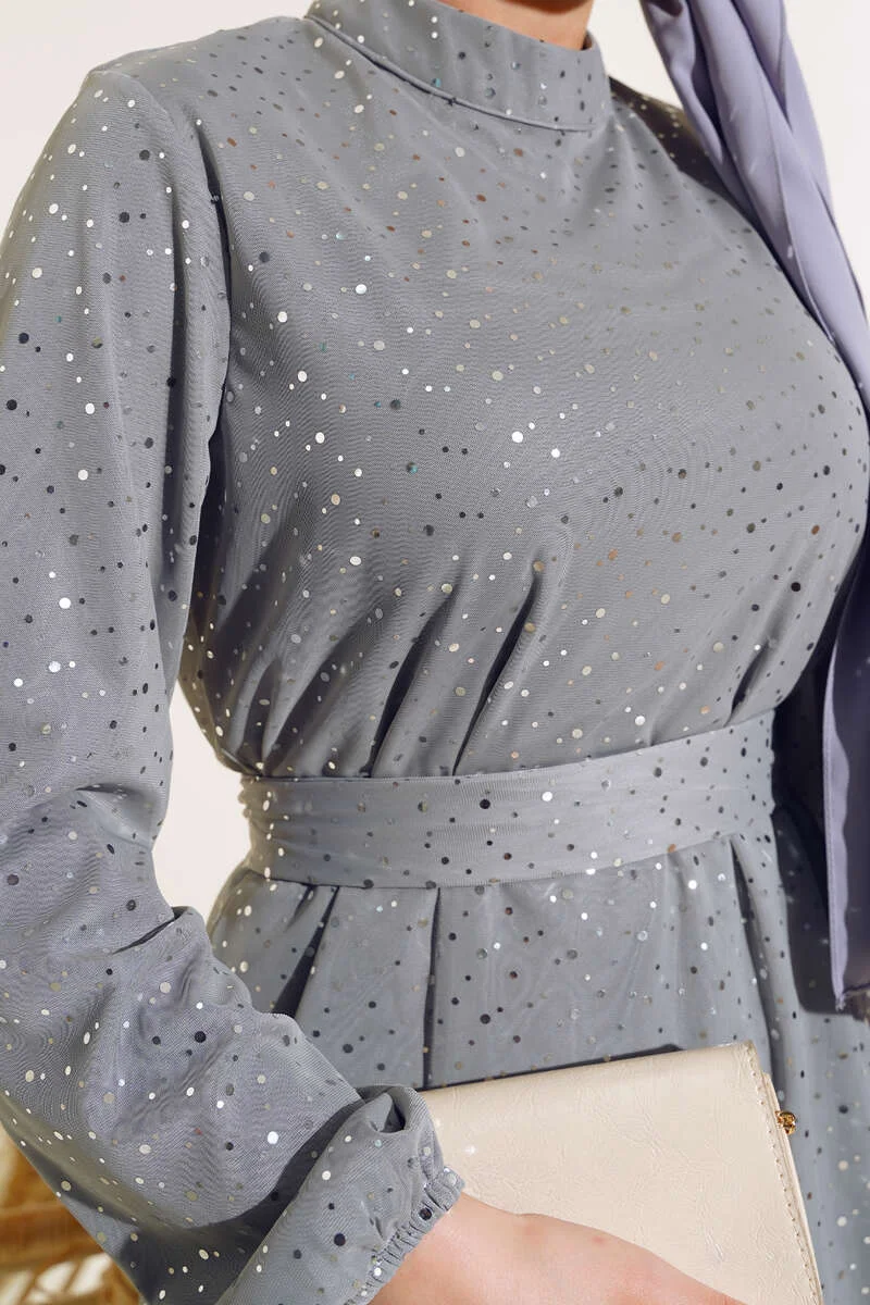 Shiny Polka Dot Two-Piece Set Grey Großhandel clothing set view 4 - Hicabistan Türkei Fabrik