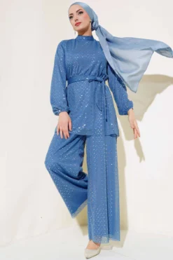 Shiny Polka Dot Two-Piece Set Indigo
