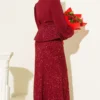 Shiny Sequin Detailed Evening Two-Piece Set Burgundy wholesale clothing set view 3 - Hicabistan Turkey factory