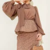 Shiny Sequin Detailed Evening Two-Piece Set Brown all'ingrosso clothing set view 2 - Hicabistan fabbrica Turchia