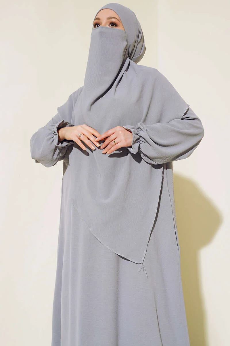 Veiled Wide Abaya Grey - Image 2