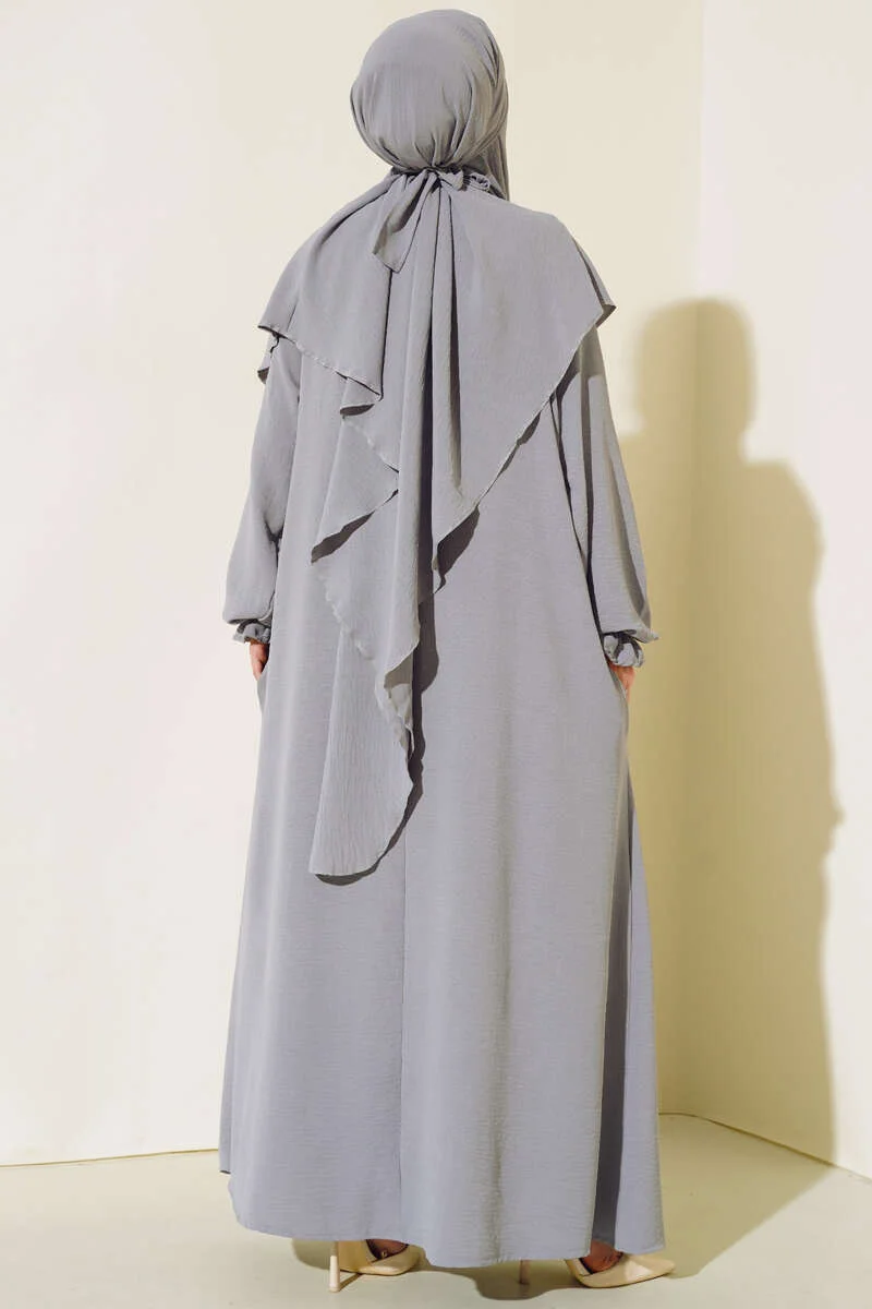 Veiled Wide Abaya Grey - Image 3