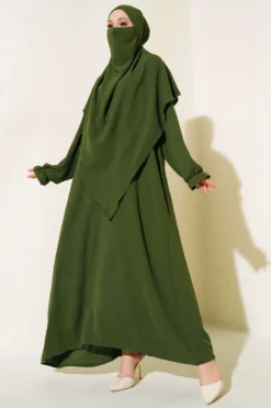 Veiled Wide Abaya Khaki