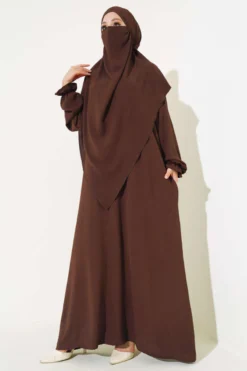 Veiled Wide Abaya Brown