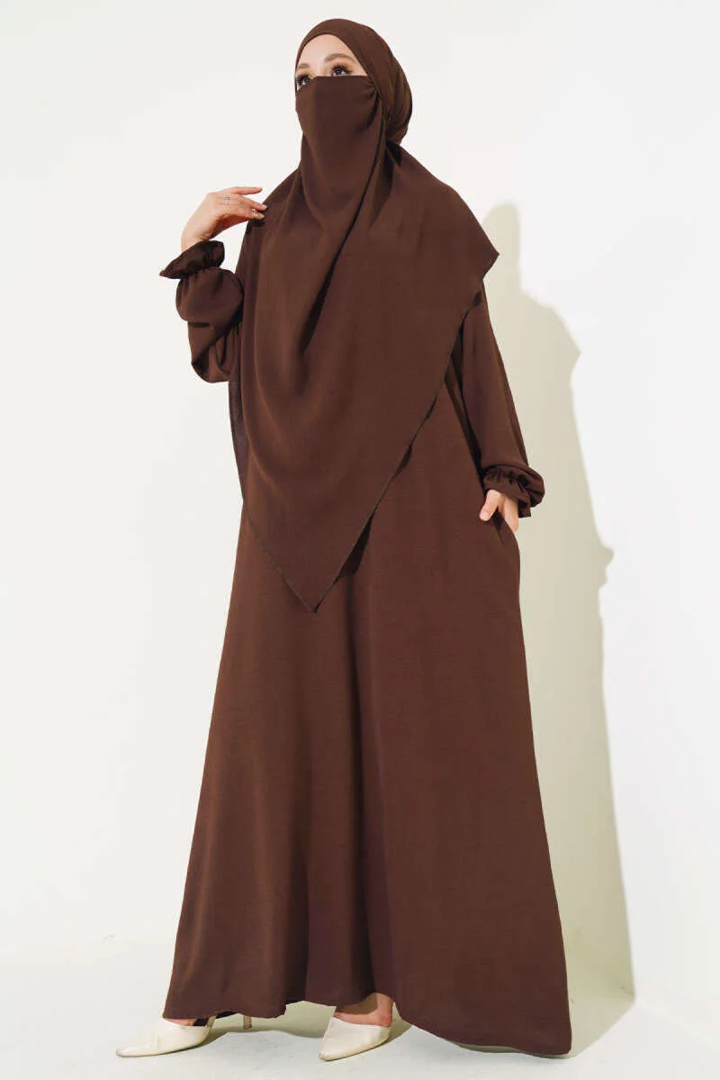 Veiled Wide Abaya Brown