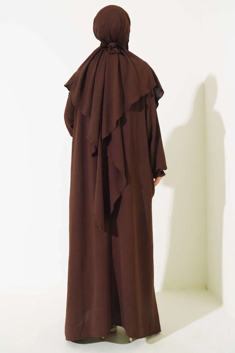 Veiled Wide Abaya Brown - Image 3