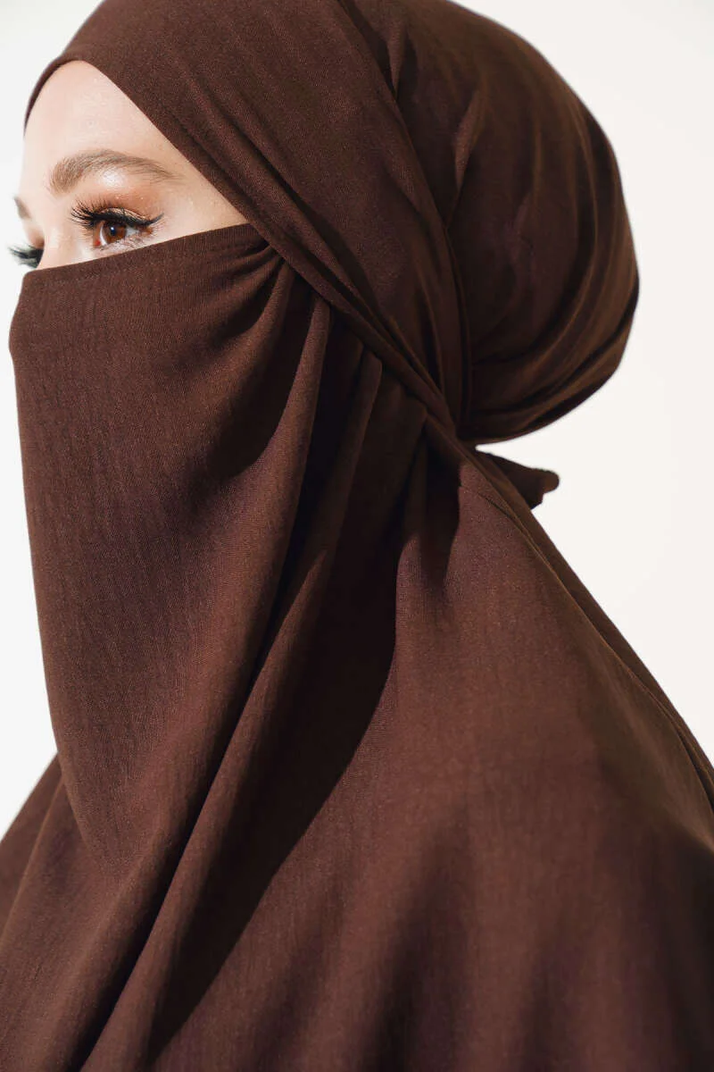 Veiled Wide Abaya Brown - Image 4