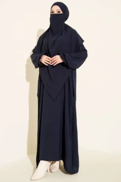 Veiled Wide Abaya Navy Blue