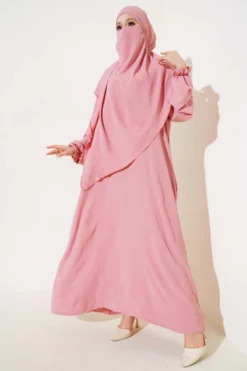 Veiled Wide Abaya Powder Pink