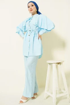Alternative view of Cape with Gold Button Set Baby Blue