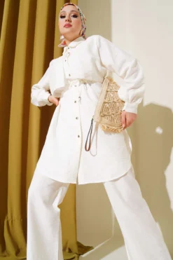 Cloak with Tie Two-Piece Set Ecru
