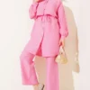 Cloak with Tie Two-Piece Set Pink wholesale clothing set - Hicabistan Turkey factory