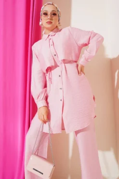 Alternative view of Cloak with Tie Two-Piece Set Powder Pink