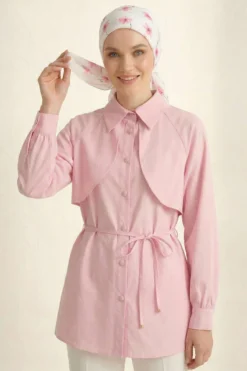 Tunic with Cape and String Detail Pink