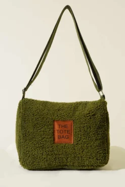 Alternative view of Faux Fur Shoulder Strap Tote Bag Khaki