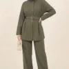 Belted Two-Piece Set with Detail Khaki wholesale clothing set view 2 - Hicabistan Turkey factory