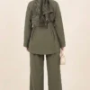 Belted Two-Piece Set with Detail Khaki wholesale clothing set view 3 - Hicabistan Turkey factory