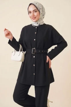 Belted Two-Piece Set with Detail Black