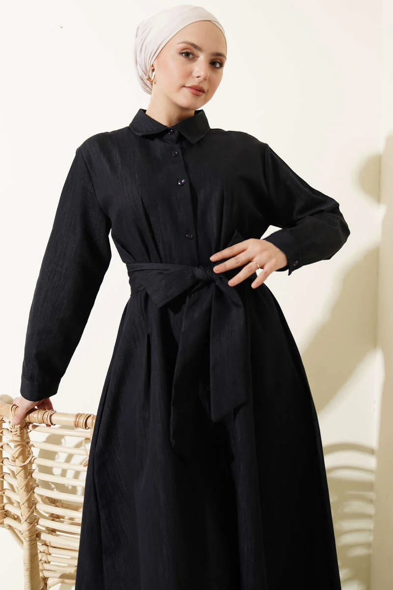 Button-Up Gabardine Dress Navy Blue - Image 2