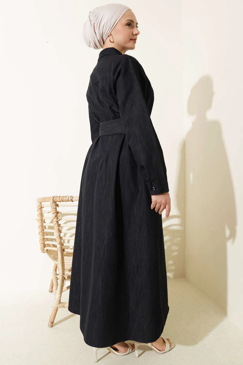 Button-Up Gabardine Dress Navy Blue - Image 3