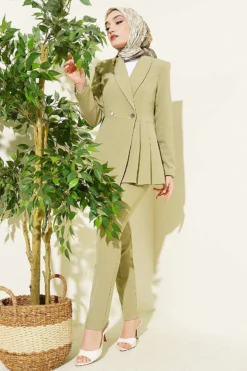 Blazer Jacket Set with Pile Detail