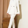 Blazer Jacket Set with Pile Detail White en gros clothing set view 2 - Hicabistan usine Turquie