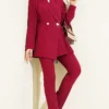 Blazer Jacket Set with Pile Detail Burgundy
