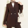 Blazer Jacket Set with Pile Detail Brown بالجملة clothing set view 2 - Hicabistan مصنع تركيا