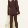 Blazer Jacket Set with Pile Detail Brown بالجملة clothing set view 3 - Hicabistan مصنع تركيا