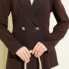 Blazer Jacket Set with Pile Detail Brown بالجملة clothing set view 4 - Hicabistan مصنع تركيا