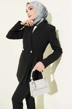 Alternative view of Blazer Jacket Set with Pile Detail Black