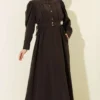 Padded Detail Dress Set Brown en gros dress - Hicabistan usine Turquie