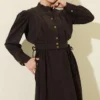 Padded Detail Dress Set Brown groothandel dress view 2 - Hicabistan Turkije fabriek