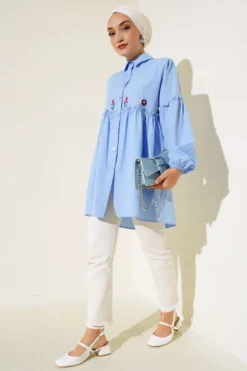 Alternative view of Pleated Floral Embroidered Shirt