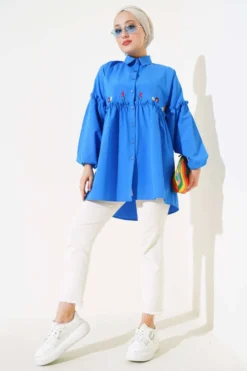 Alternative view of Pleated Floral Embroidered Shirt